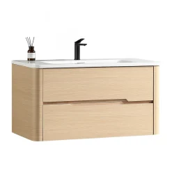 Meuble de salle de bain avec vasque 100 cm effet chêne naturel Aquabale