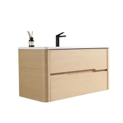 Meuble de salle de bain avec vasque 100 cm effet chêne naturel Aquabale