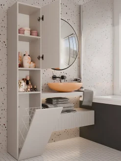 Meuble de salle de bain avec panier à linge, cachemire, 174 x 31 x 30cm