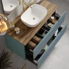 Meuble de salle de bain avec vasque, miroir et applique LED BOREAL 100x45 cm finition Bleu Océan mat 2 tiroirs suspendus Kibath