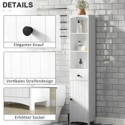Meuble de salle de bain, armoire haute à 3 étagères et 1 tiroir, étagère de salle de bain, meuble de salle de bain, blanc