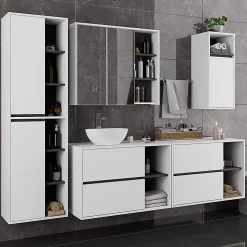 Meuble de salle de bain, blanc/gris graphite, 35 x 80 x 30 cm
