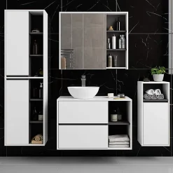 Meuble de salle de bain, blanc/gris graphite, 50 x 170 x 30 cm