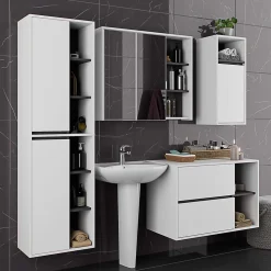Meuble de salle de bain, blanc/gris graphite, 50 x 170 x 30 cm