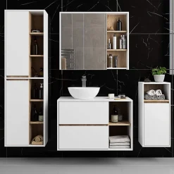 Meuble de salle de bain, blanc/chêne Sonoma, 50 x 170 x 30 cm