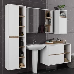Meuble de salle de bain, blanc/chêne Sonoma, 50 x 170 x 30 cm