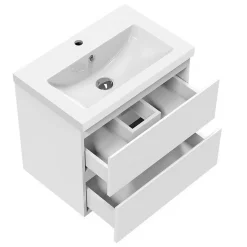 Meuble de salle de bain blanc 50cm, suspendu avec 2 tiroirs