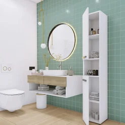 Meuble de salle de bain, blanc mat, blanc brillant, 30 x 174 x 30 cm