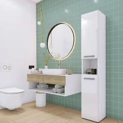 Meuble de salle de bain, blanc mat, blanc brillant, 30 x 174 x 30 cm
