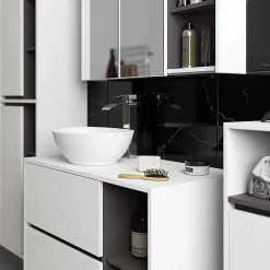 Meuble de salle de bain, blanc/gris graphite, 90 x 75 x 15 cm