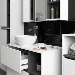 Meuble de salle de bain, blanc/gris graphite, 90 x 75 x 15 cm
