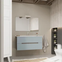 Meuble De Salle De Bain Bleu Mat Et Chêne Naturel 100 Cm - Magnolia