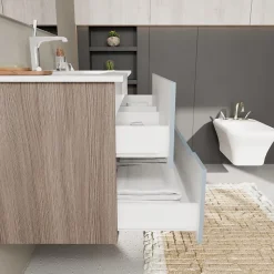 Meuble De Salle De Bain Bleu Mat Et Chêne Naturel 100 Cm - Magnolia