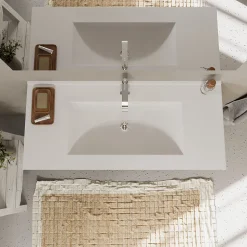 Meuble De Salle De Bain Bleu Mat Et Chêne Naturel 100 Cm - Magnolia