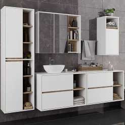 Meuble de salle de bain, blanc/chêne Sonoma, 90 x 75 x 15 cm