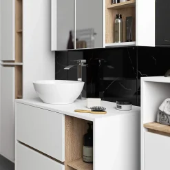 Meuble de salle de bain, blanc/chêne Sonoma, 90 x 75 x 15 cm