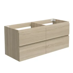 Meuble de salle de bain chêne 120cm, suspendu avec 4 tiroirs