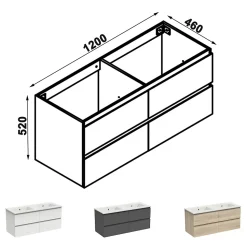 Meuble de salle de bain chêne 120cm, suspendu avec 4 tiroirs
