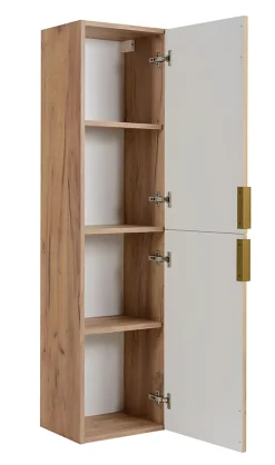 Meuble de salle de bain, Chêne Craft, poignée dorée, 35 x 136 x 27 cm
