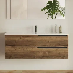 Meuble de salle de bain 120cm simple vasque - 2 tiroirs - tabaco (bois foncé) - LUNA