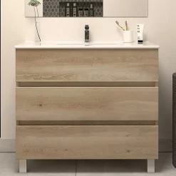 Meuble de salle de bain 80cm simple vasque - sans miroir - 3 tiroirs - nebraska (bois clair) - MAYOR