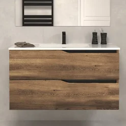 Meuble de salle de bain 100cm simple vasque - sans miroir - 2 tiroirs - tabaco (bois foncé) - LUNA