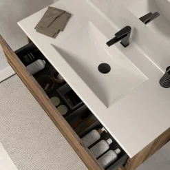 Meuble de salle de bain 100cm simple vasque - sans miroir - 2 tiroirs - tabaco (bois foncé) - LUNA