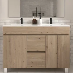 Meuble de salle de bain 120cm double vasque sans miroir sur pieds avec portes et tiroirs - cambrian (chêne clair) - HARO