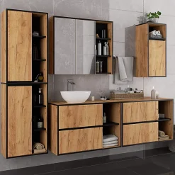 Meuble de salle de bain, chêne artisanal/noir, 50 x 170 x 30 cm