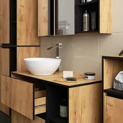 Meuble de salle de bain, chêne artisanal/noir, 50 x 170 x 30 cm