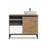 Meuble de salle de bain coloris chêne doré / pieds noir - Hauteur 81 x Longueur 100 x Profondeur 51 cm