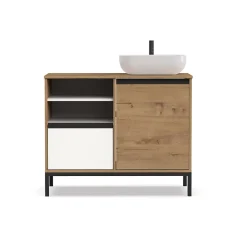 Meuble de salle de bain coloris chêne doré / pieds noir - Hauteur 81 x Longueur 100 x Profondeur 51 cm