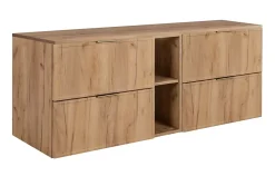 Meuble de salle de bain, Chêne Craft, poignée dorée, 140 ( 2 x 60 + 20) x 46 x 57 cm