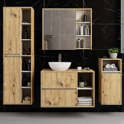 Meuble de salle de bain, chêne artisanal/cachemire, 90 x 75 x 15 cm