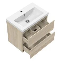 Meuble de salle de bain chêne 50cm, suspendu avec 2 tiroirs