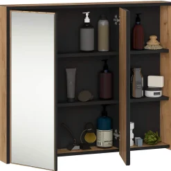 Meuble de salle de bain, chêne artisanal/noir, 90 x 75 x 15 cm