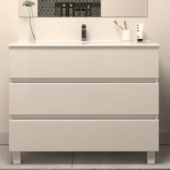 Meuble de salle de bain 100cm simple vasque - sans miroir - 3 tiroirs - blanc - MAYOR