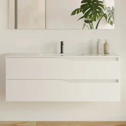 Meuble de salle de bain 120cm simple vasque - sans miroir - 2 tiroirs - blanc - LUNA