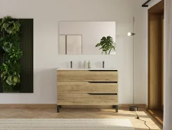 Meuble de salle de bain 120cm avec plan double vasque - 3 tiroirs - sans miroir - madera miel (bois clair) - MATA