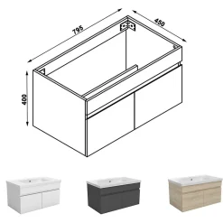 Meuble de salle de bain 80cm à double porte, suspendu, Chêne