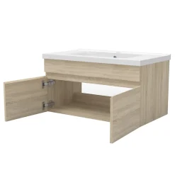 Meuble de salle de bain 80cm à double porte, suspendu, Chêne