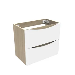 Meuble de salle de bain 60cm avec 2 tiroirs, suspendu Blanc + Chêne