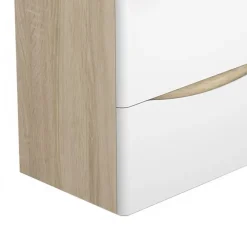 Meuble de salle de bain 60cm avec 2 tiroirs, suspendu Blanc + Chêne
