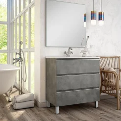 Meuble de salle de bain 70cm simple vasque - 3 tiroirs - PALMA - ciment (gris)