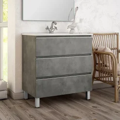 Meuble de salle de bain 70cm simple vasque - 3 tiroirs - PALMA - ciment (gris)