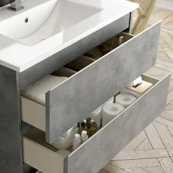 Meuble de salle de bain 70cm simple vasque - 3 tiroirs - PALMA - ciment (gris)