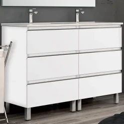 Meuble de salle de bain 140cm double vasque - 6 tiroirs - sans miroir - PALMA - blanc