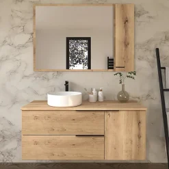 Meuble de salle de bain 100cm avec vasque à poser ronde - 2 tiroirs - roble (chêne clair) - KING
