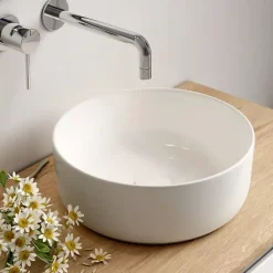 Meuble de salle de bain 100cm avec vasque à poser ronde - 2 tiroirs - roble (chêne clair) - KING