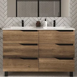 Meuble de salle de bain 120cm double vasque - 6 tiroirs - tabaco (bois foncé) - MATA